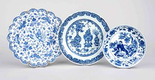 3 Blue and white porcelain plates,