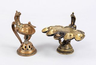 2 cobra oil lamps, India, 19th/20th
