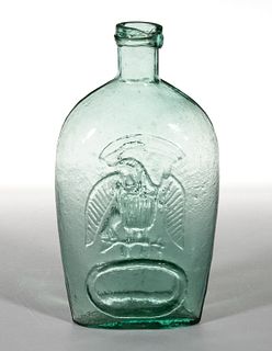 BLOWN-MOLDED GXI-11 PICTORIAL / HISTORICAL FLASK 