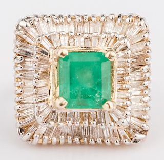 14K Emerald & Diamond Dinner Ring