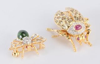 2 Jeweled Beetle and Bee Pins
