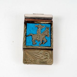 Alpaca Mexico Sterling Silver and Turquoise Inlay Money Clip