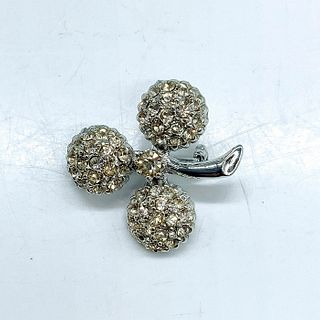 Cute Silver Tone Clear Rhinestone Shamrock Clover Pin