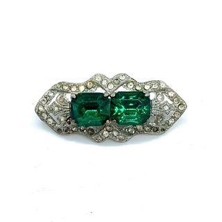 Paul Sargent Silver with Green and Clear Rhinestones Pin