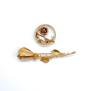 Set of Two Vintage Gold Tone Floral Pins