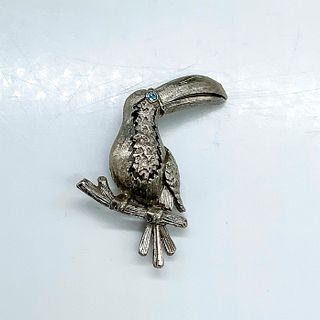Naturalistic Silver Tone Toucan Brooch