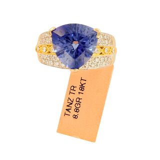 18K Yellow Gold 7.72ct Blue Tanzanite and Diamond Ring