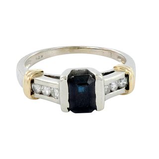 Beautiful Two-Tone 14K Gold, Diamond, and Sapphire Ring