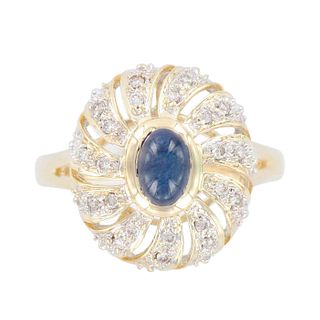 Radiant 14K Gold with Diamonds and Sapphire Cabochon Ring