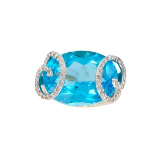 14K Yellow Gold Diamonds and Blue Topaz Cocktail Ring