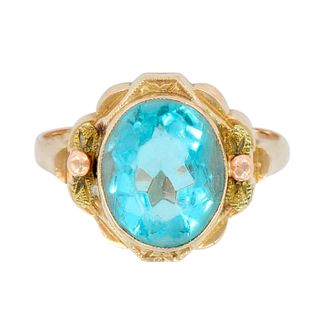 Yellow Gold and Tiffany Blue Topaz Ring