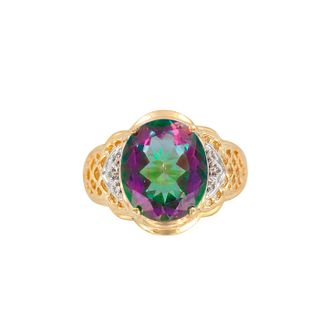 14K Yellow Gold Diamonds and Mystic Topaz Cocktail Ring