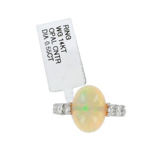 14K White Gold Large Opal and Diamonds Ring