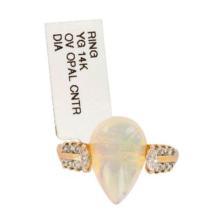 14K Yellow Gold Large Opal and Diamonds Ring