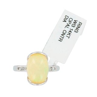 Gorgeous Opal and Diamonds 14K White Gold Cocktail Ring