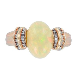 14K Yellow Gold Large Opal and Diamonds Ring