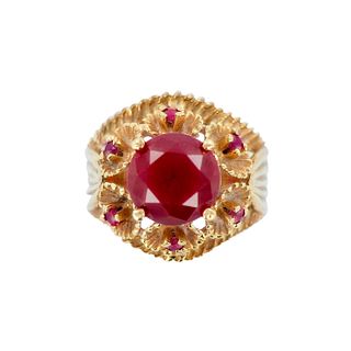 18K Yellow Gold Ruby Wide Band Ring