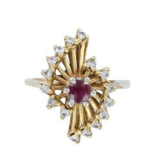 14K Yellow Gold Diamonds and Ruby Ring