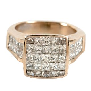 18k Gold Princess Cut Diamond Ring, 4.10ct