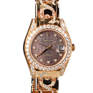 Gold and Diamond Scrolled Woman's Rolex Swimpruf Date Just Oyster Watch