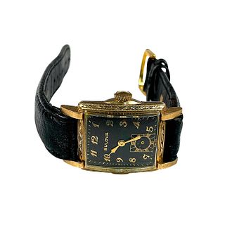 Bulova Swiss Gold Tone Watch with Black Dial