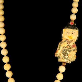 Vintage Japanese Carved Bone Netsuke Necklace