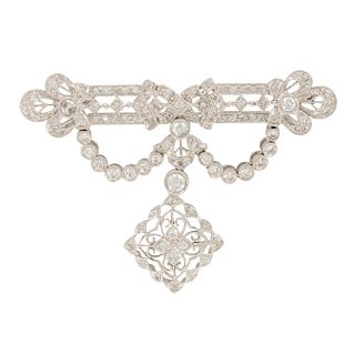 Victorian Style Diamond 18K White Gold Brooch