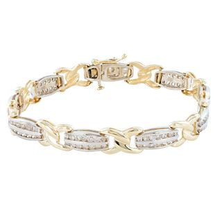 Elegant Two-Tone 14K Gold and Diamond Tennis Bracelet
