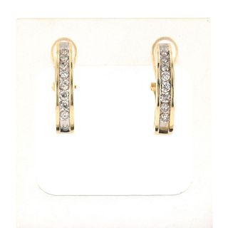 Oval Hoop Diamond Earrings in 14K Yellow Gold
