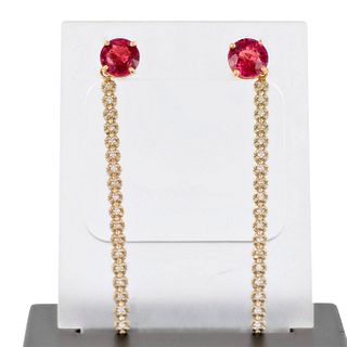 Rubellite and Diamonds 14K Gold Earrings