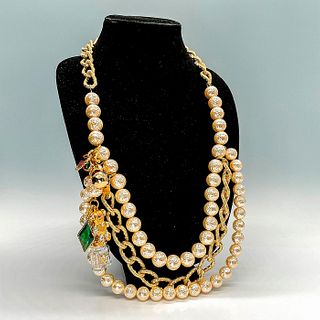 Chanel Inspired Costume Pearl/Gold Chain Necklace w/Charms