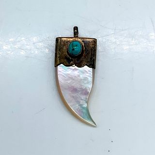 Silver with Turquoise Cap on Mother of Pearl Claw Pendant