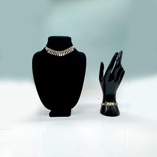 Vintage Clear Rhinestone Silver Necklace and Bracelet Set