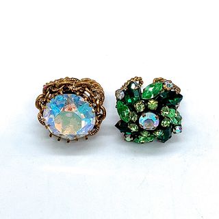 Set of Two Gold Tone Rhinestone Adjustable Cocktail Rings