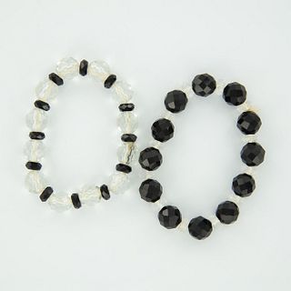 2pc Set of Black and Crystal Clear Beaded Bracelets