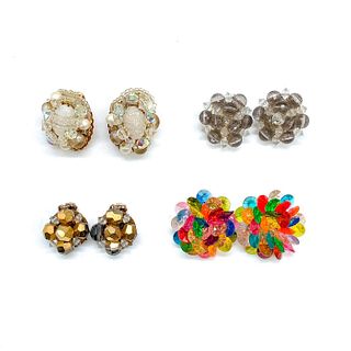 Four Pairs Of Chunky Bead Cluster Clip On Earrings