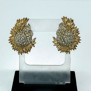 Ledo Silver and Gold Tones with Rhinestones Clip On Earrings