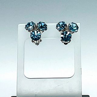 Pair of Clip On Earrings With Blue Stones Set in Silver