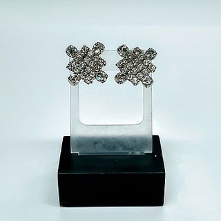 Retro Clear Rhinestone and Silver Tone Clip On Earrings