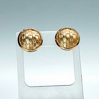 Trifari Gold Tone Basket Weave Clip On Earrings