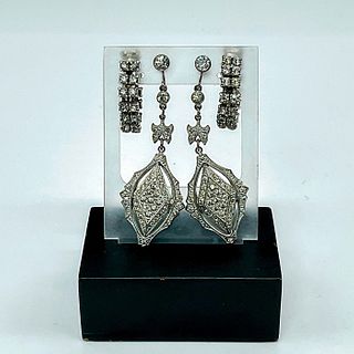 Two Pairs of Vintage Rhinestone and Silver Costume Earrings