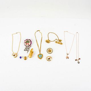 11pc Gold Tone Multi Color Costume Jewelry Lot