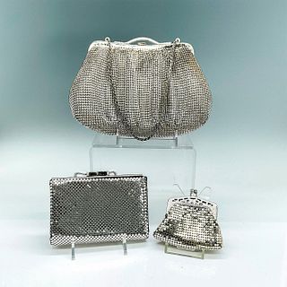 3pc Silver Metal Mesh Handbag, Wallet and Change Purse