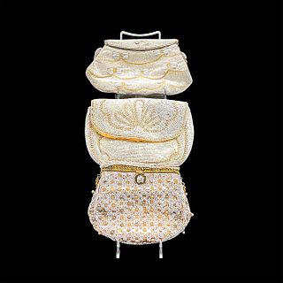 3pc Vintage White Beaded Handbags