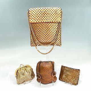 4pc Metal Mesh Handbag, Wallet, Wristlet and Change Purse
