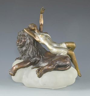 Russian Misha Frid Bronze Nude w/ Lion