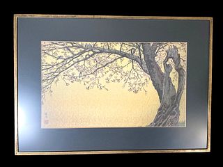 Ukiyo-e Toshi Yoshida Sanbu Zaki, Cherry Blossoms, Wood Block Print