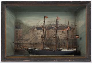 AMERICAN SCHOOL (LATE 19TH CENTURY) FOLK ART SHIP DIORAMA
