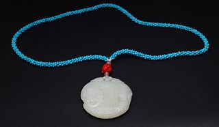 Antique Chinese Jade Toggle & Turquoise Necklace