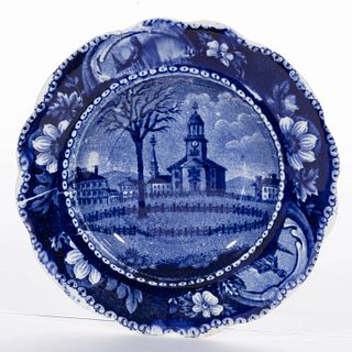 STAFFORDSHIRE AMERICAN VIEW TRANSFER-PRINTED CERAMIC CUP PLATE